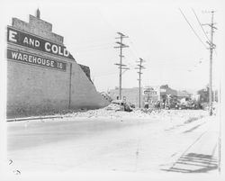 Collapsed wall of the National Ice and Cold Storage Company, Petaluma, California, 1965