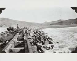 Construction of the jetty at the mouth of the Russian River at Jenner, California, February 1933