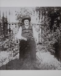 Judge Stephen Akers sits in the garden of his home in Schellville, California, about 1890