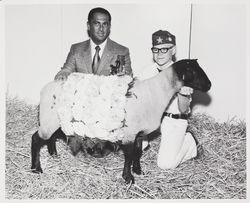 Rodney Jacobsen and his 4H Grand Champion Suffolk lamb at the Sonoma County Fair, Santa Rosa, California, 1966