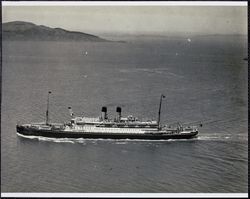 Aerial view of the SS Taiyo Maru just west of the Golden Gate, California, 1920s