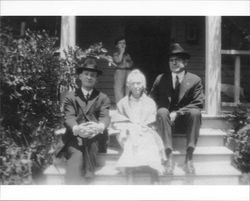 Julia Mock Neil with two of her sons sitting on the porch at 231 Wilson Street, Petaluma, California, Petaluma, California, about 1923