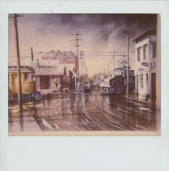 Rail traffic at the corner of Copeland and East Washington Streets, Petaluma, California