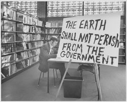 Earth Day sign at the Santa Rosa-Sonoma County Free Public Library, Santa Rosa, California, April 22, 1970