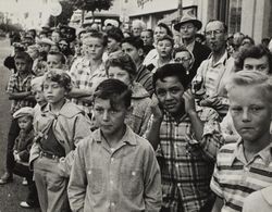 Spectators enjoyed the Sonoma County Fair parade, Santa Rosa, California, 1958