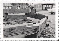 Prefabricating walls of eight-sided bunkhouse at Fort Ross