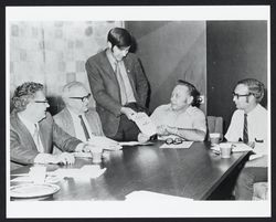 Sebastopol Lions Club members Bob Anderson, Bob Coules, and others at a club meeting, Sebastopol, California, about 1968