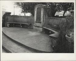 Pride and pomp and glory of the mightiest--caption on curved stone bench and marker at Sonoma County Courthouse, Santa Rosa, California, Jan. 18, 1966