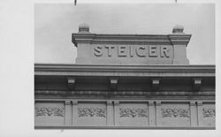 View of the Steiger Building cornice, Petaluma, California, about 1960