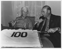 Unidentified man celebrating his 100th birthday, 1960s