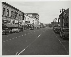 North side of 500 block of Fourth Street, Santa Rosa, California in 1941, from Blum's Style Shop to Exchange Bank