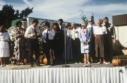 Owners of Clover Stornetta and their wives pose for a group photo during their open house held at the Clover Stornetta plant, 91 Lakeville Street, Petaluma, California, September 28, 1991