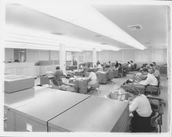 Sonoma Mortgage Corporation staff on the main floor, Santa Rosa, California, 1958