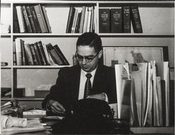 David Sabsay at his desk in the Carnegie Library, Santa Rosa