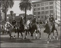 Redwood Rangers riding in the Stockton Parade, East Main Street, Stockton, California, October 16, 1947