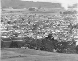 Panoramic view of Petaluma, California,ca. 1942, looking southeasterly from a hill above Petaluma High School