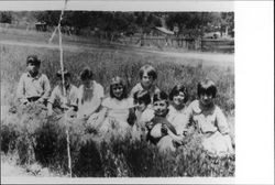 Children sitting in a field