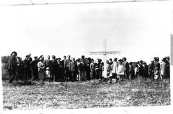 Native Sons of the Golden West erecting a cross to the burial place of the first Indians christianized by the Russians, Fort Ross, California, about 1924