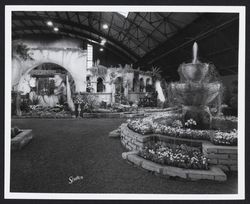 Fountain and a crumbling building in a Hall of Flowers display, Sonoma County Fair