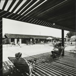 Swimming pool area at Pueblo Serena Mobile Home Park, Sonoma, California, about 1971