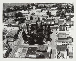 Aerial view of Healdsburg Plaza and surrounding area