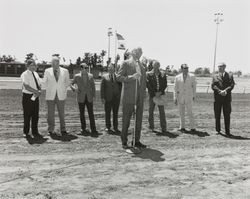 Board members and others standing on the race track at the Sonoma County Fairgrounds, July 1972