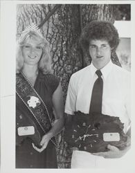Queen Debbie Westfall, with teen winner of round robin holding their awards, Santa Rosa, Calif. about 1977