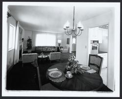 Living rooms of model homes at Wikiup, Santa Rosa, California, 1967