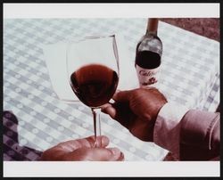 Bottles of California wine in table setting