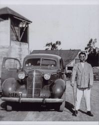 Robert R. Harriott dressed as a Mafia member, 760 Corona Road, Petaluma, California, 1944