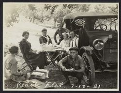 Lunch along the road at Peach Tree Flat with Charles and Joyce Drake, Mendocino County, California, July 17, 1921