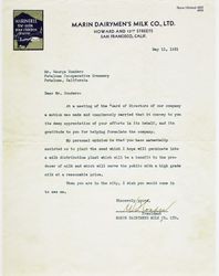 Letter from Marin Dairymen's Milk Co., Ltd. to George Dondero of the Petaluma Cooperative Creamery dated May 11, 1931