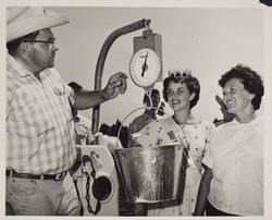 Milk maid contest on Farmers' Day at the Sonoma County Fair, Santa Rosa, California, July 25, 1965