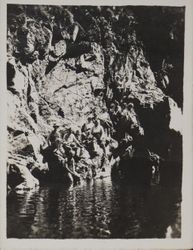 Group sitting on the rocks beside Sulphur Creek near Geyserville