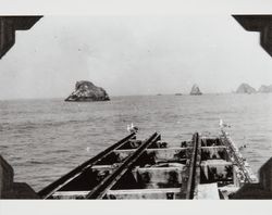 Construction of the jetty at the mouth of the Russian River at Jenner, California, about 1931