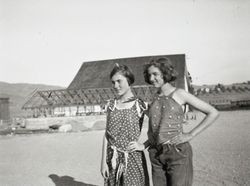 Dorothy Donogh and Frances V. Chamberlain at the Donogh family ranch, 7055 Old Lakeville Highway, Petaluma, California, about 1933