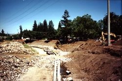 Looking east along Santa Rosa Creek bed from the Olive Street-Railroad Avenue Bridge