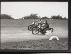 Motorcycle racing at Di Grazia Motordrome, Santa Rosa, California, 1939