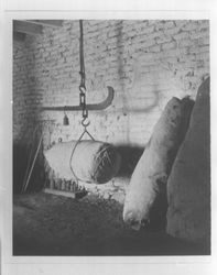 Weighing tallow at the Petaluma Adobe, Petaluma, California, about 1970