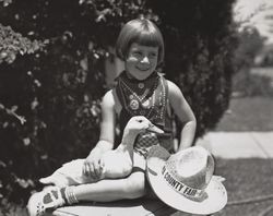 Carman Silvershield poses for a fair publicity photograph at the Sonoma County Fair, Santa Rosa, California, about 1938