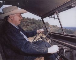 Joseph J. Coney driving his Jeep, Annadel State Park, California, in the 1960s