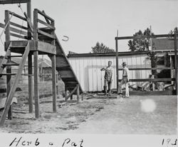 Herbert Cochrane and a man named Pat playing horseshoes, Petaluma, California, 1931