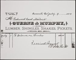 Invoice of the Guerne and Murphy Lumber Dealer, Guerneville, California, July 9, 1884