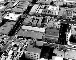 Santa Rosa, California, looking over 3rd Street between B Street and Exchange Avenue (aerial view), 1962