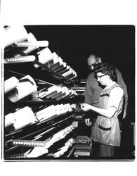 Art Agnew with worker at Sunset Line and Twine, Petaluma, California, 1976