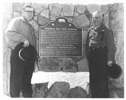 Ed Mannion and Ed Fratini at Bodega Bay and Harbor Historical Marker, Bodega Bay, California, 1970