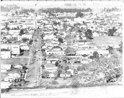 View of Petaluma, California from a hill above Petaluma High School, about 1939