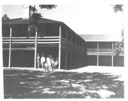 Families entering the building at the Petaluma Adobe State Historic Park, Petaluma, California, 1963