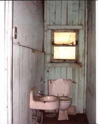 Restroom inside the livery stable that stood at the corner of D and First Streets, Petaluma, California, Sept. 25, 2001