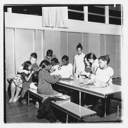 Girls at Doyle Park School learning to crochet, Santa Rosa, California, 1972